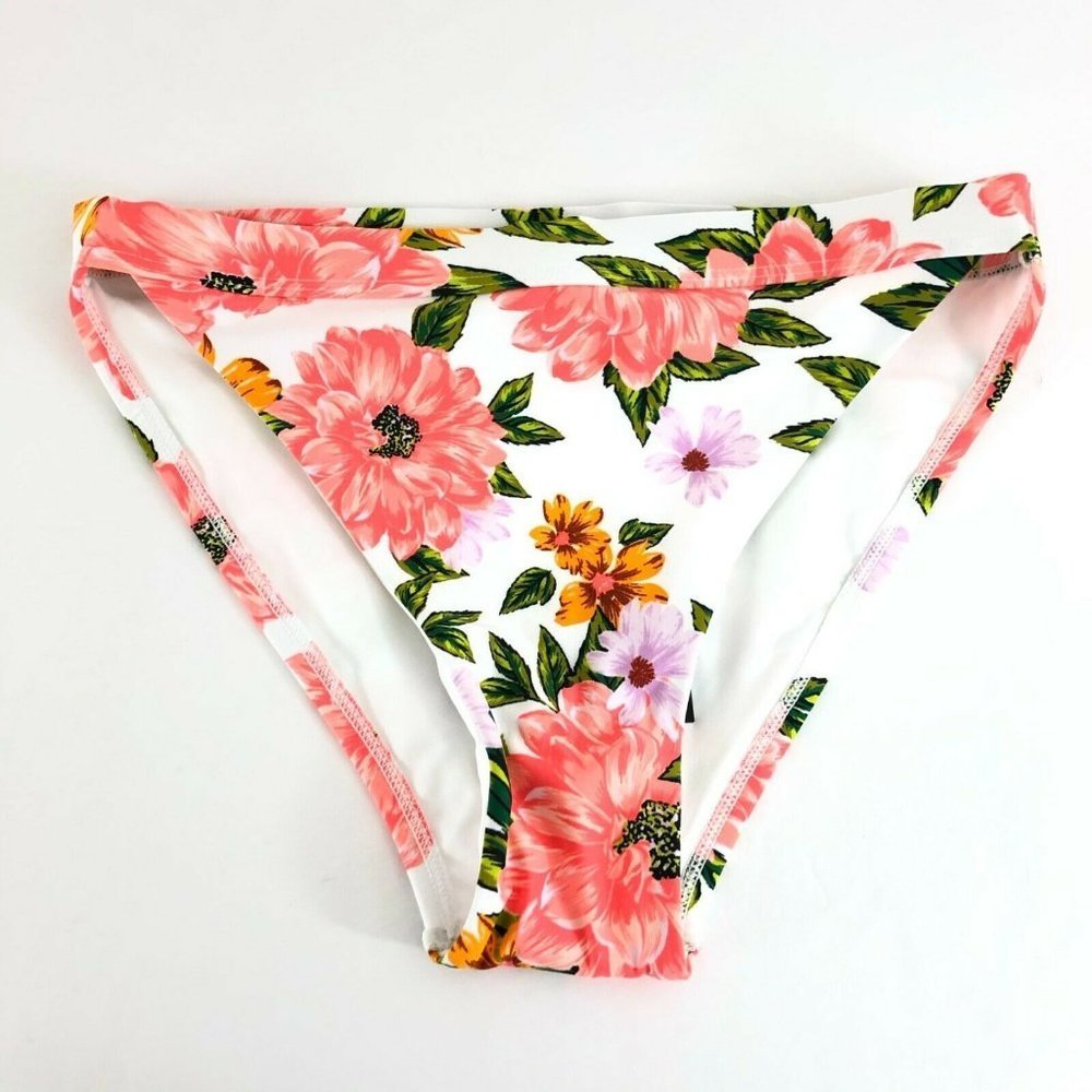 Sunn Lab Swim Bikini Bottom Floral High Waist Pink White Size M